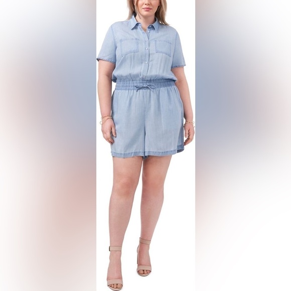 NWT-Vince Camuto- Light Wash Utility Romper - Picture 1 of 8